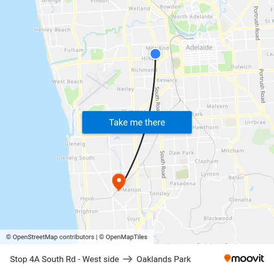 Stop 4A South Rd - West side to Oaklands Park map