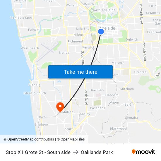 Stop X1 Grote St - South side to Oaklands Park map