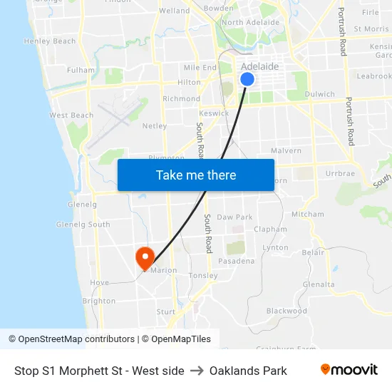 Stop S1 Morphett St - West side to Oaklands Park map