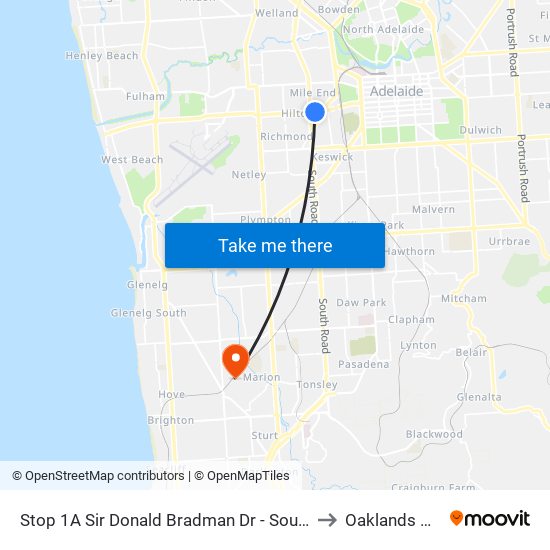 Stop 1A Sir Donald Bradman Dr - South side to Oaklands Park map