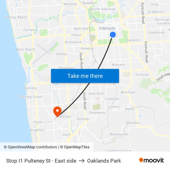 Stop I1 Pulteney St - East side to Oaklands Park map