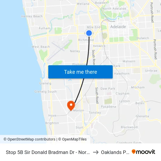 Stop 5B Sir Donald Bradman Dr - North side to Oaklands Park map