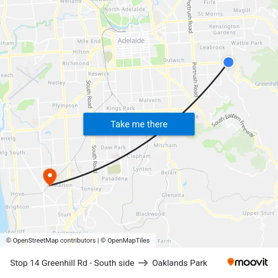 Stop 14 Greenhill Rd - South side to Oaklands Park map