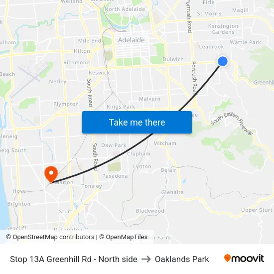 Stop 13A Greenhill Rd - North side to Oaklands Park map