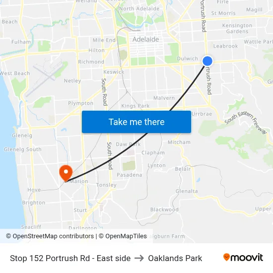 Stop 152 Portrush Rd - East side to Oaklands Park map