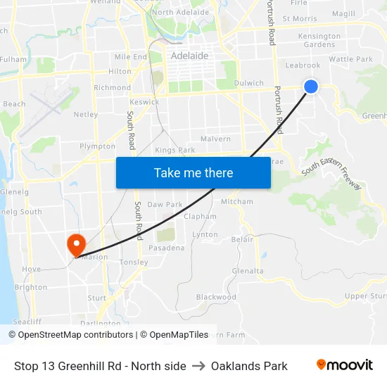Stop 13 Greenhill Rd - North side to Oaklands Park map