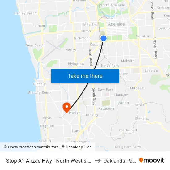 Stop A1 Anzac Hwy - North West side to Oaklands Park map
