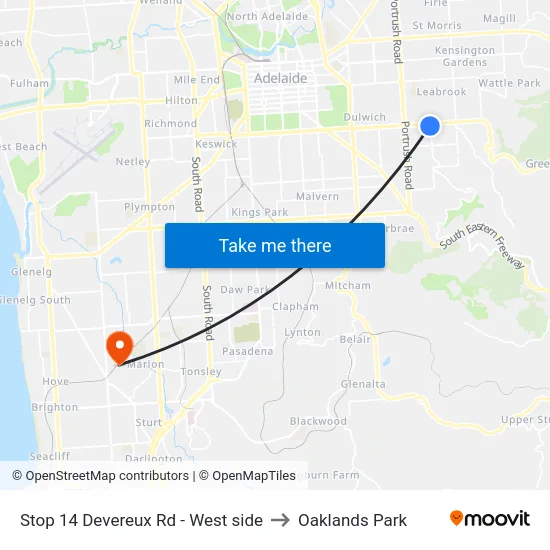 Stop 14 Devereux Rd - West side to Oaklands Park map