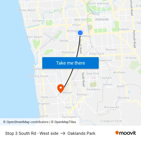 Stop 3 South Rd - West side to Oaklands Park map