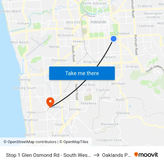 Stop 1 Glen Osmond Rd - South West side to Oaklands Park map
