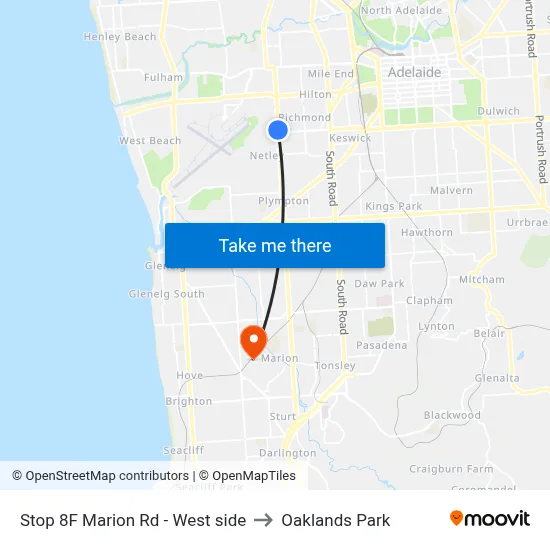 Stop 8F Marion Rd - West side to Oaklands Park map