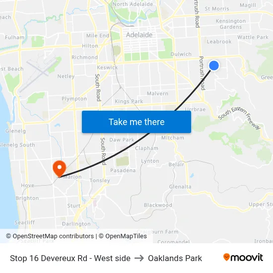 Stop 16 Devereux Rd - West side to Oaklands Park map