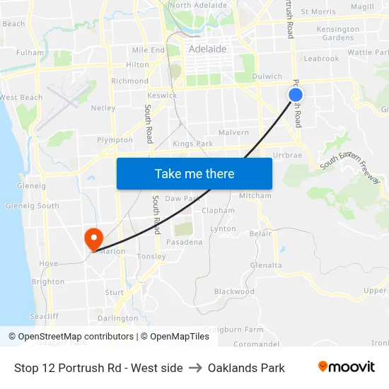 Stop 12 Portrush Rd - West side to Oaklands Park map