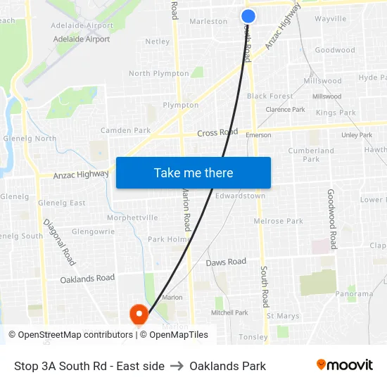 Stop 3A South Rd - East side to Oaklands Park map