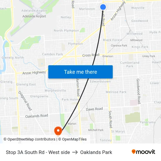 Stop 3A South Rd - West side to Oaklands Park map