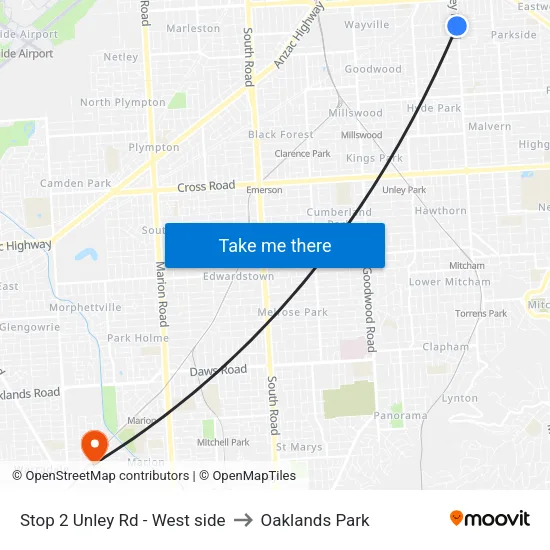 Stop 2 Unley Rd - West side to Oaklands Park map