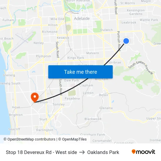 Stop 18 Devereux Rd - West side to Oaklands Park map
