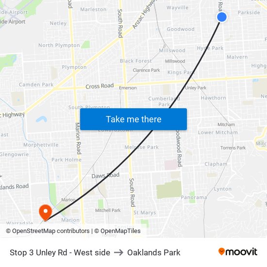 Stop 3 Unley Rd - West side to Oaklands Park map