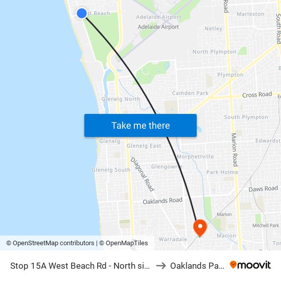 Stop 15A West Beach Rd - North side to Oaklands Park map