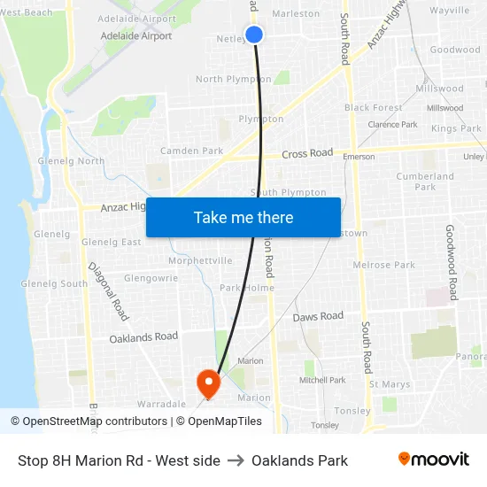 Stop 8H Marion Rd - West side to Oaklands Park map