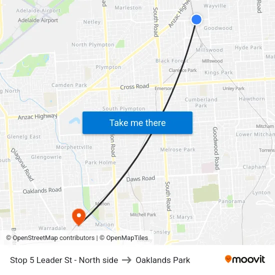 Stop 5 Leader St - North side to Oaklands Park map