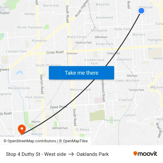 Stop 4 Duthy St - West side to Oaklands Park map
