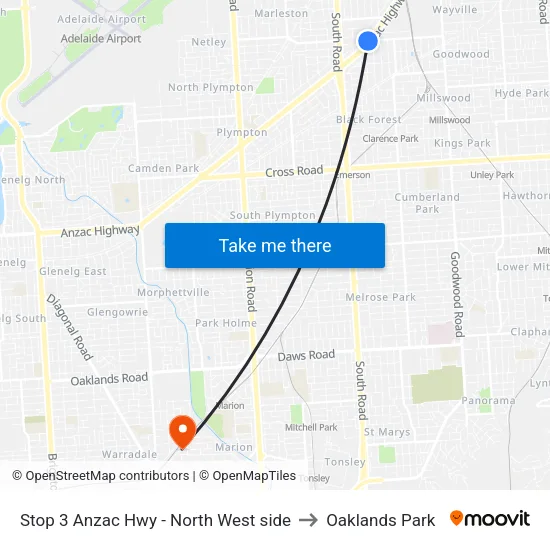 Stop 3 Anzac Hwy - North West side to Oaklands Park map