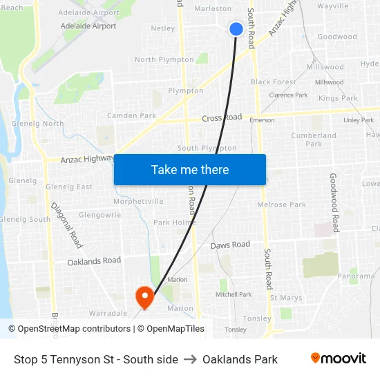 Stop 5 Tennyson St - South side to Oaklands Park map