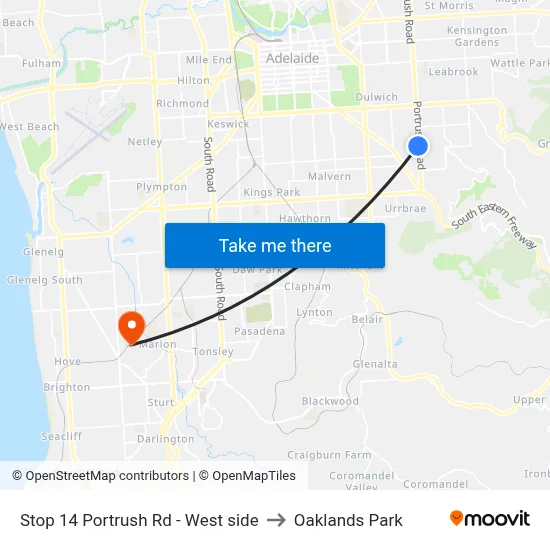 Stop 14 Portrush Rd - West side to Oaklands Park map
