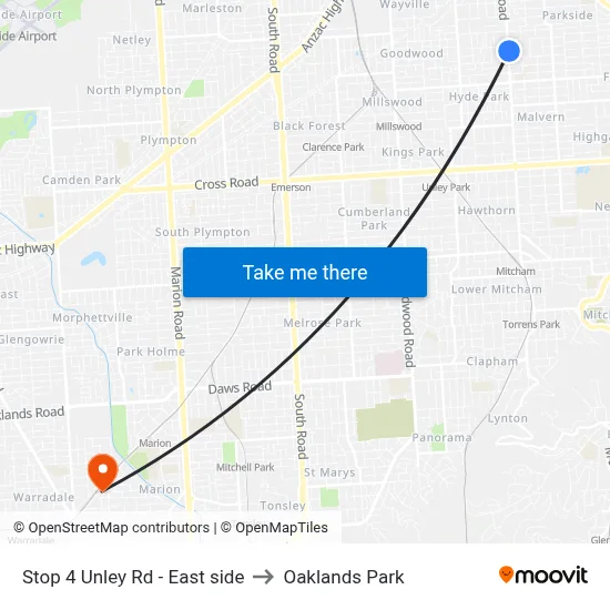 Stop 4 Unley Rd - East side to Oaklands Park map