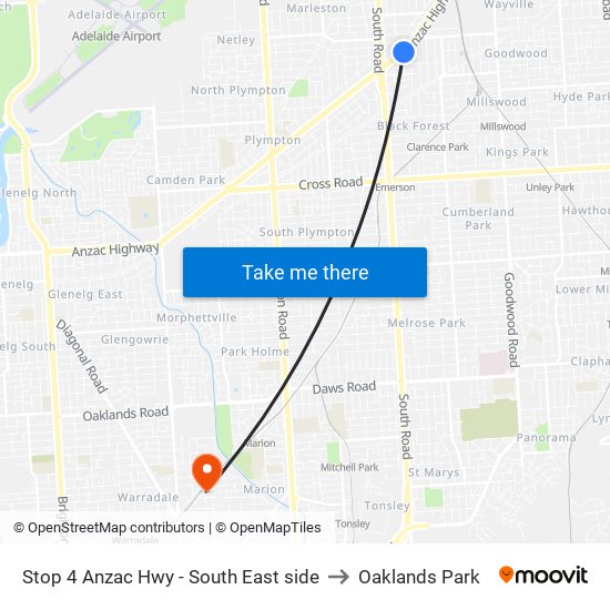 Stop 4 Anzac Hwy - South East side to Oaklands Park map