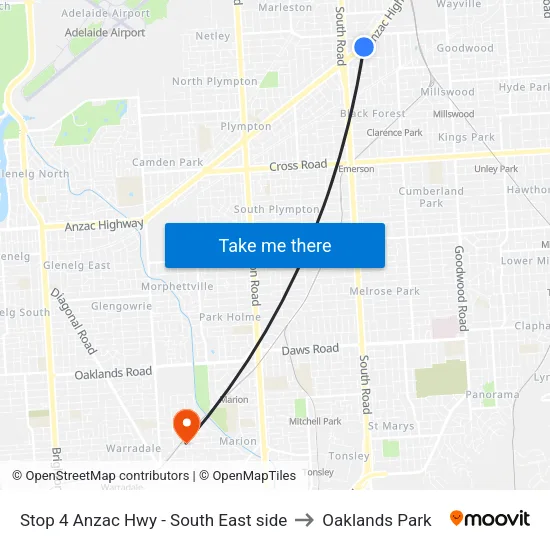 Stop 4 Anzac Hwy - South East side to Oaklands Park map