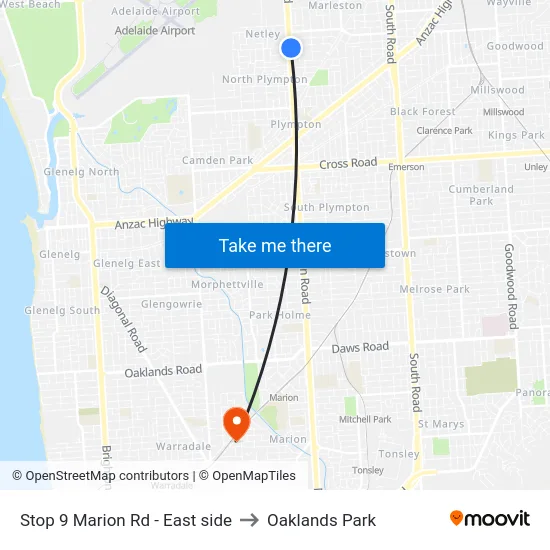 Stop 9 Marion Rd - East side to Oaklands Park map