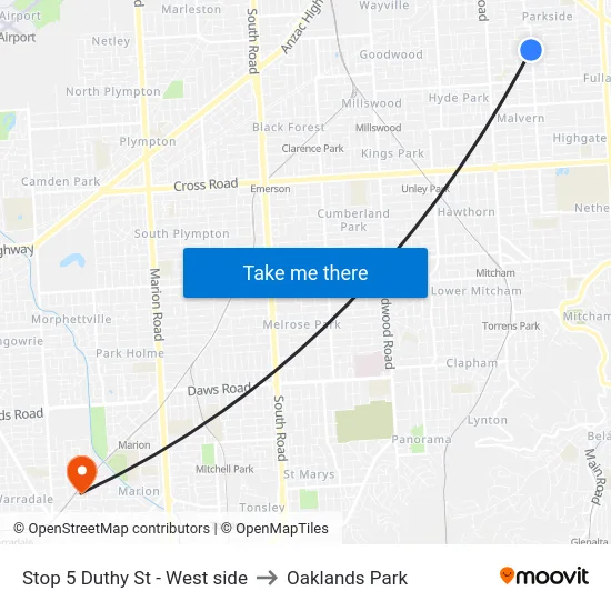 Stop 5 Duthy St - West side to Oaklands Park map