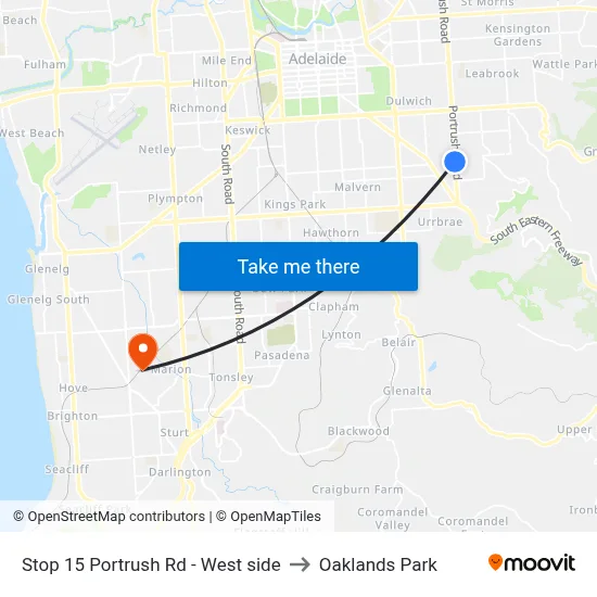 Stop 15 Portrush Rd - West side to Oaklands Park map