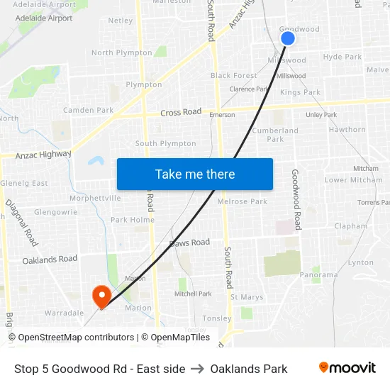 Stop 5 Goodwood Rd - East side to Oaklands Park map
