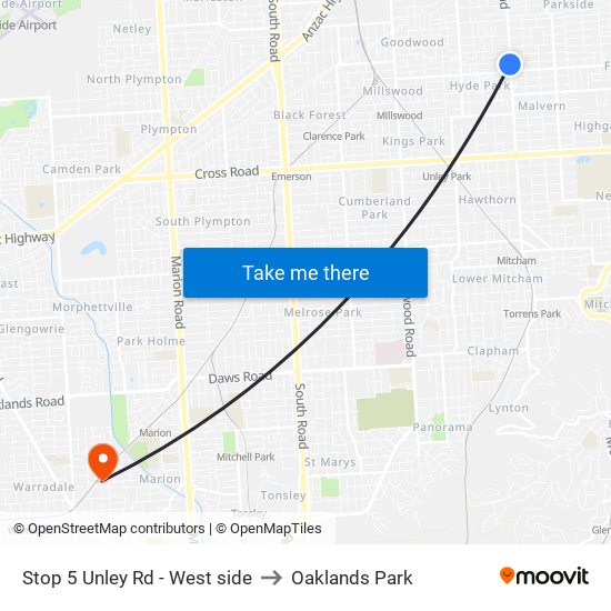 Stop 5 Unley Rd - West side to Oaklands Park map