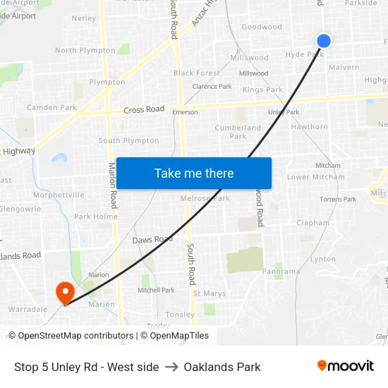 Stop 5 Unley Rd - West side to Oaklands Park map