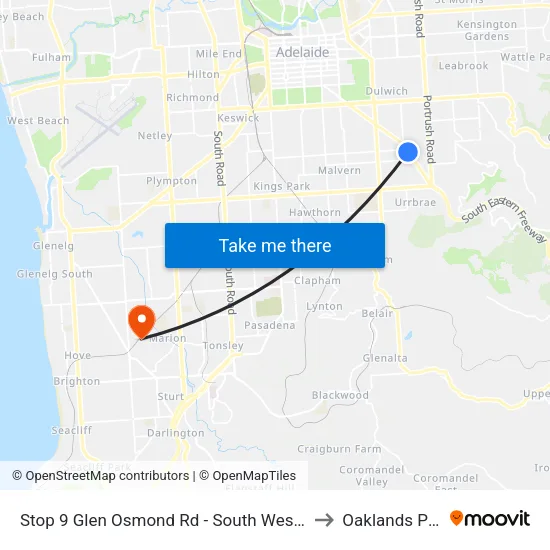 Stop 9 Glen Osmond Rd - South West side to Oaklands Park map