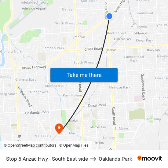 Stop 5 Anzac Hwy - South East side to Oaklands Park map