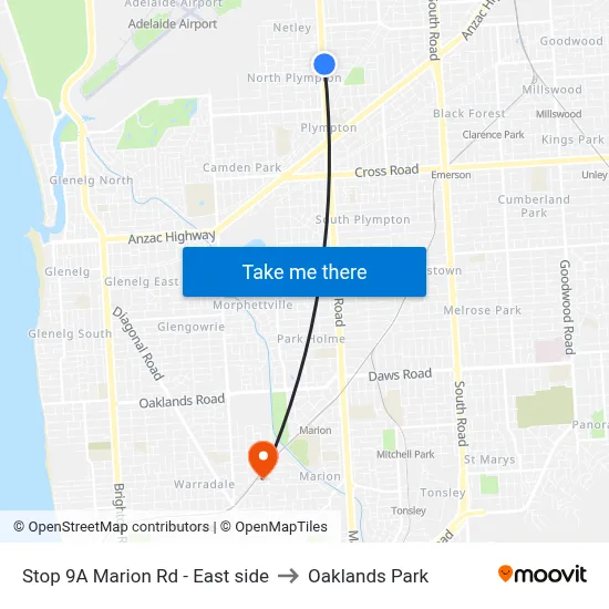 Stop 9A Marion Rd - East side to Oaklands Park map