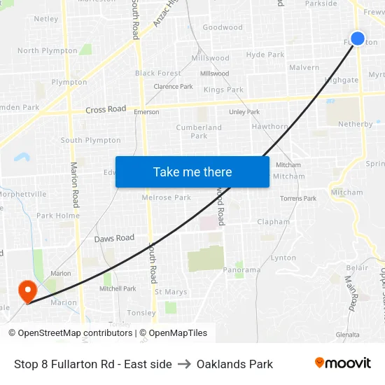 Stop 8 Fullarton Rd - East side to Oaklands Park map