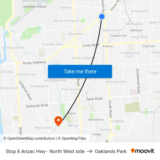 Stop 6 Anzac Hwy - North West side to Oaklands Park map