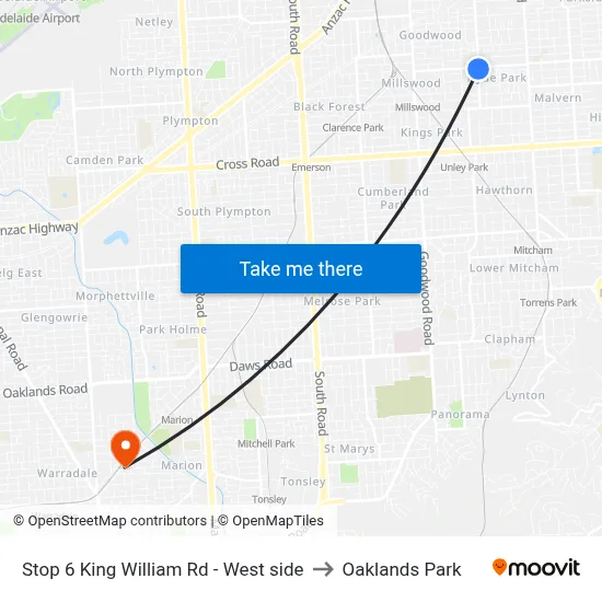 Stop 6 King William Rd - West side to Oaklands Park map