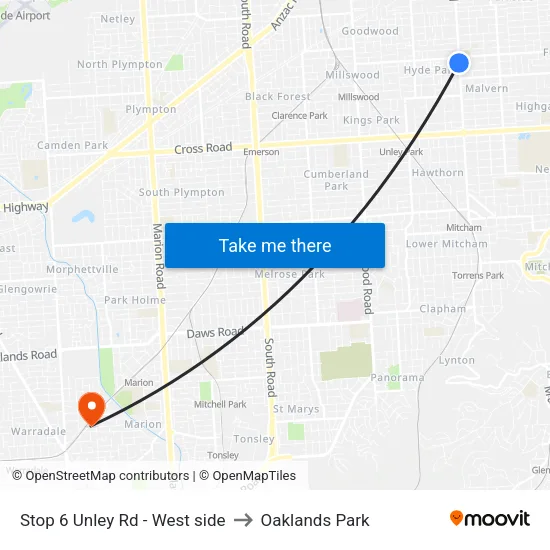 Stop 6 Unley Rd - West side to Oaklands Park map