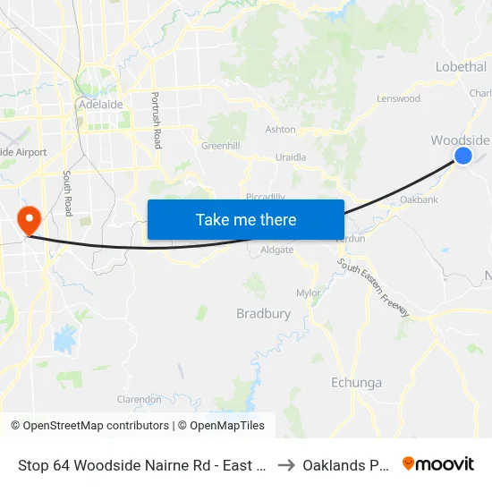 Stop 64 Woodside Nairne Rd - East side to Oaklands Park map