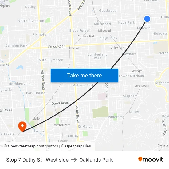 Stop 7 Duthy St - West side to Oaklands Park map