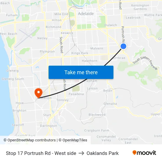Stop 17 Portrush Rd - West side to Oaklands Park map