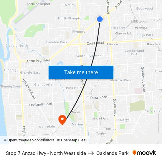 Stop 7 Anzac Hwy - North West side to Oaklands Park map