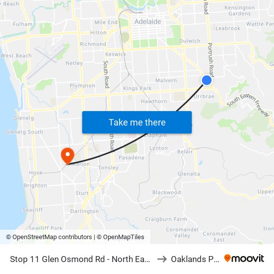 Stop 11 Glen Osmond Rd - North East side to Oaklands Park map